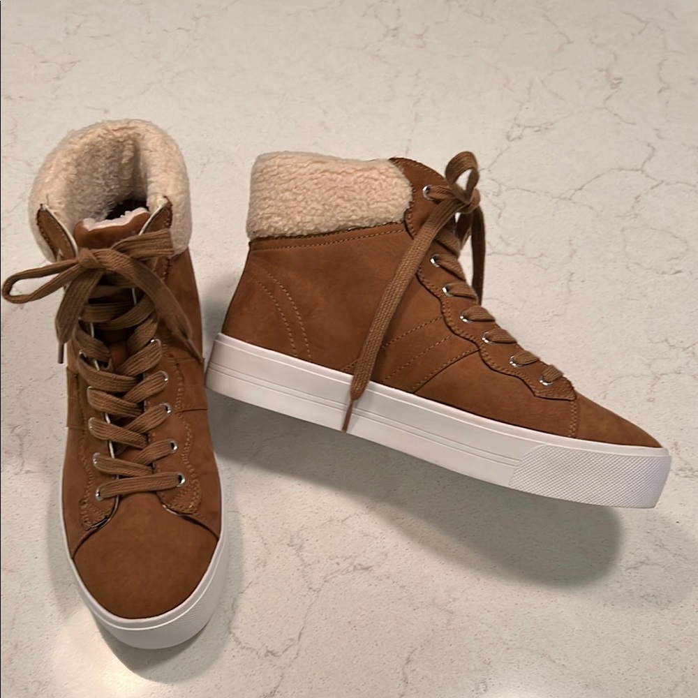 Marc Fisher Tan High-Top Boot Sneakers with Suede Finish